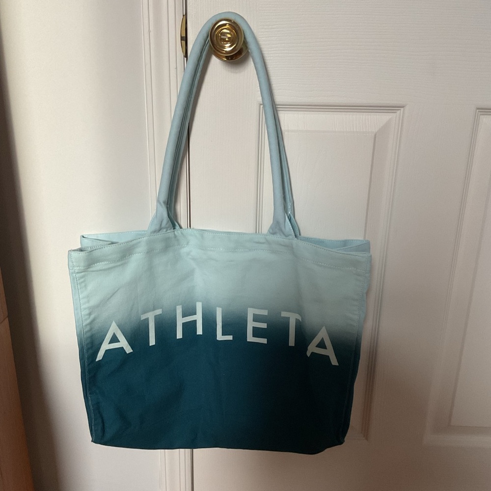 Athleta Ombre Teal and Light Blue Canvas Tote